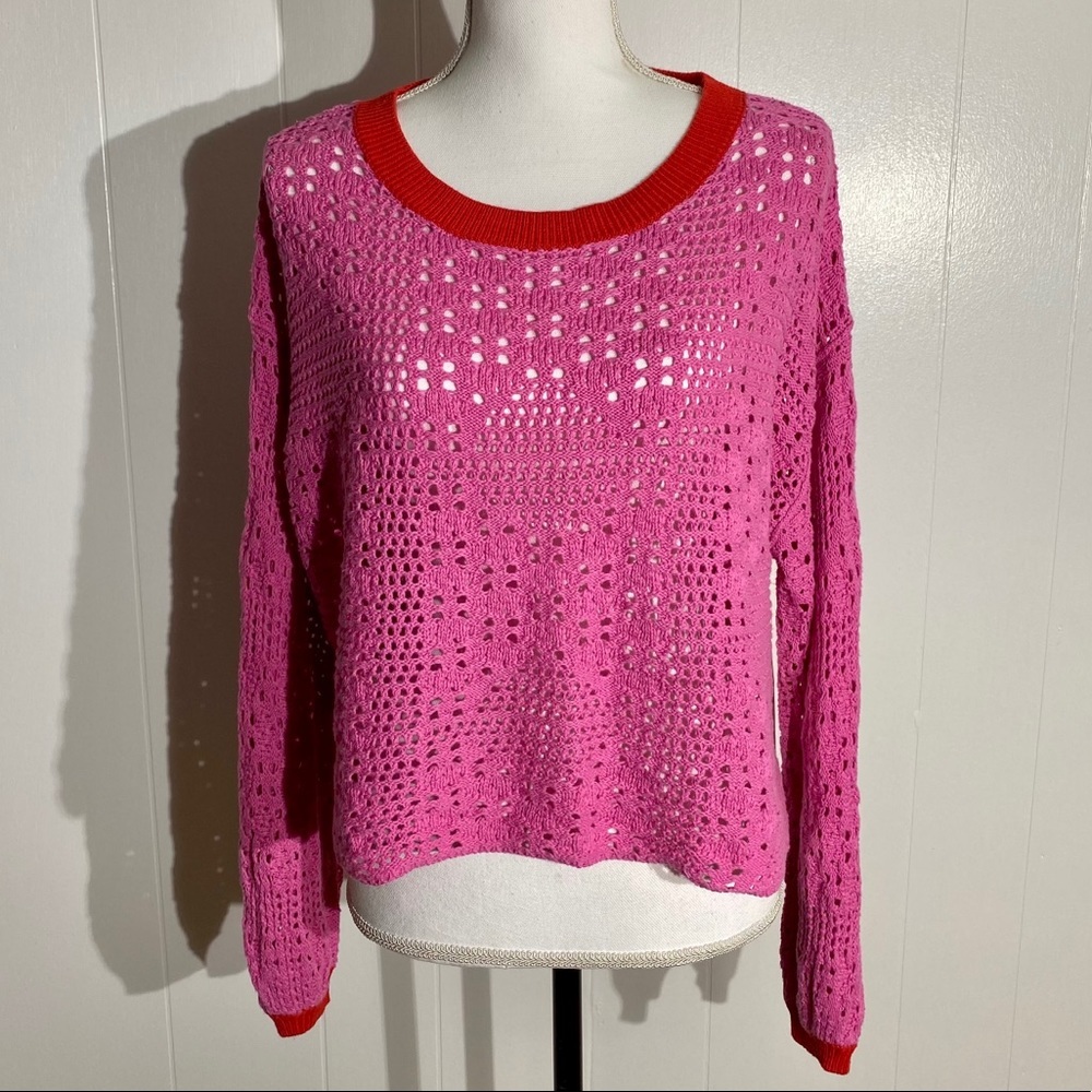 Free People Chunky Knit Pink Cropped Sweat…